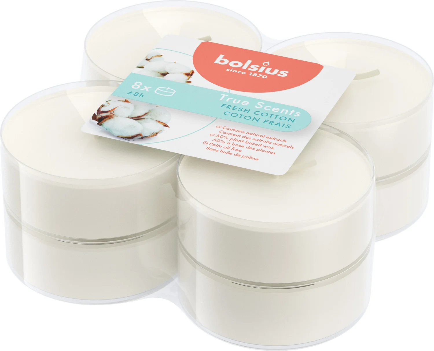 Bolsius geurkaars True Scents wit 8 uur D 11,5 x H 4,6 cm 8 stuks