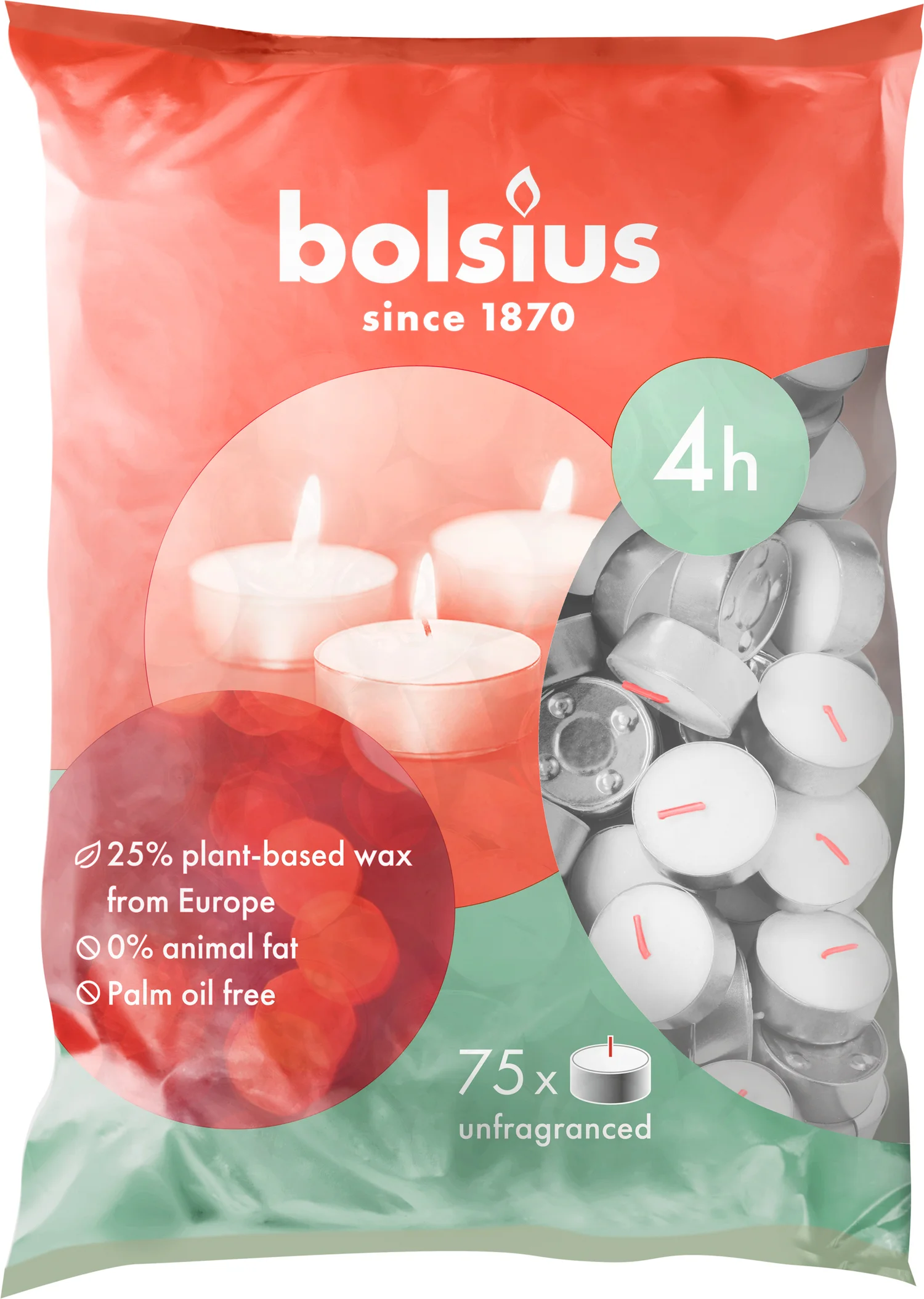 Bolsius waxinelicht wit 4 uur D 4 H 2 cm 75 stuks