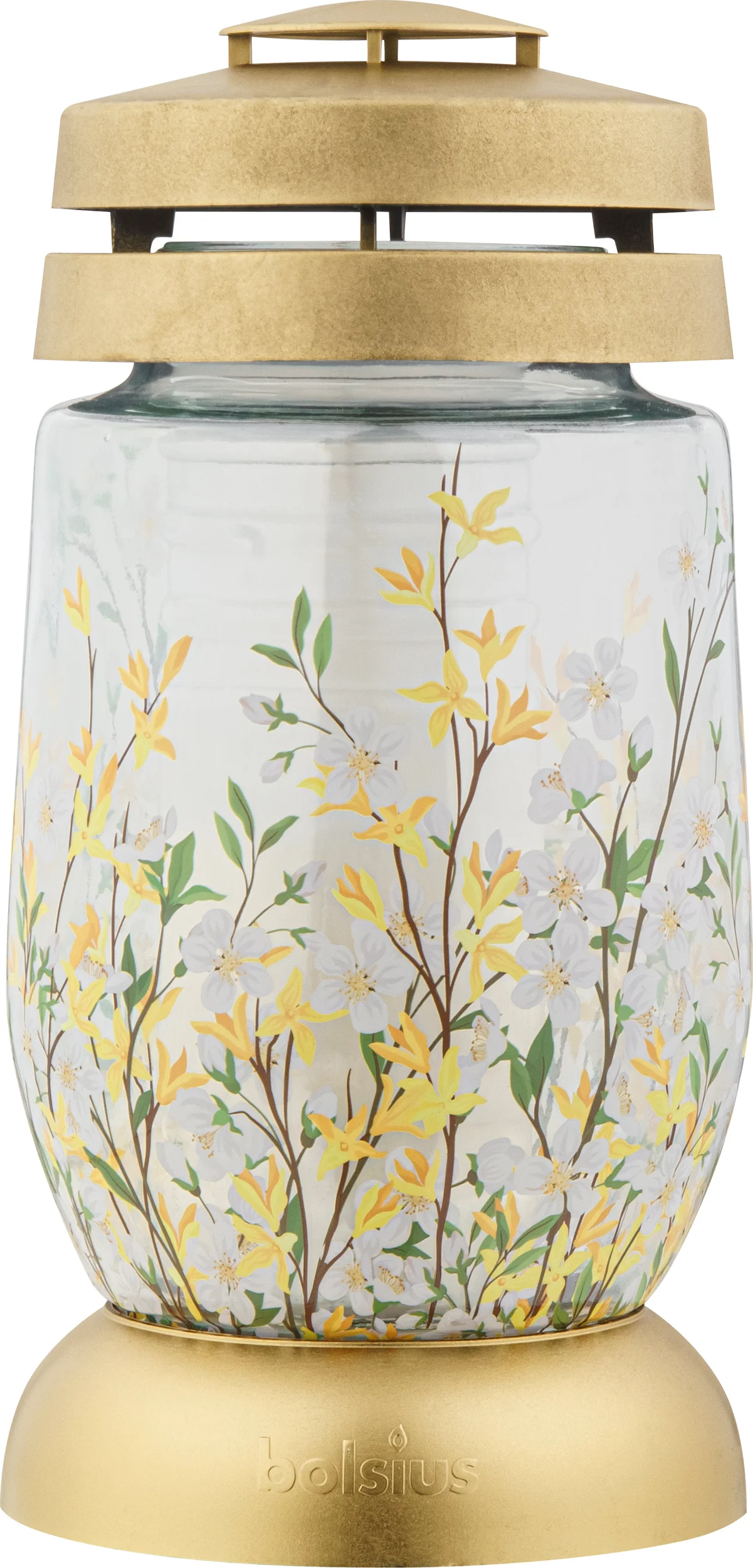 Bolsius herdenkingslicht Forsythia goud / wit / geel 36 uur D 11 H 22,4 cm