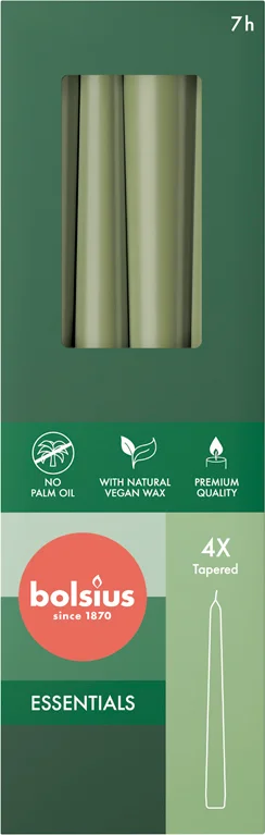 Bolsius dinerkaars Essentials groen 7 uur D 2,4 H 24,5 cm 4 stuks
