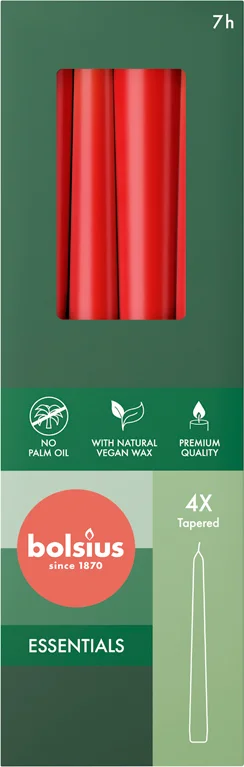 Bolsius dinerkaars Essentials rood 7 uur D 2,4 H 24,5 cm 4 stuks