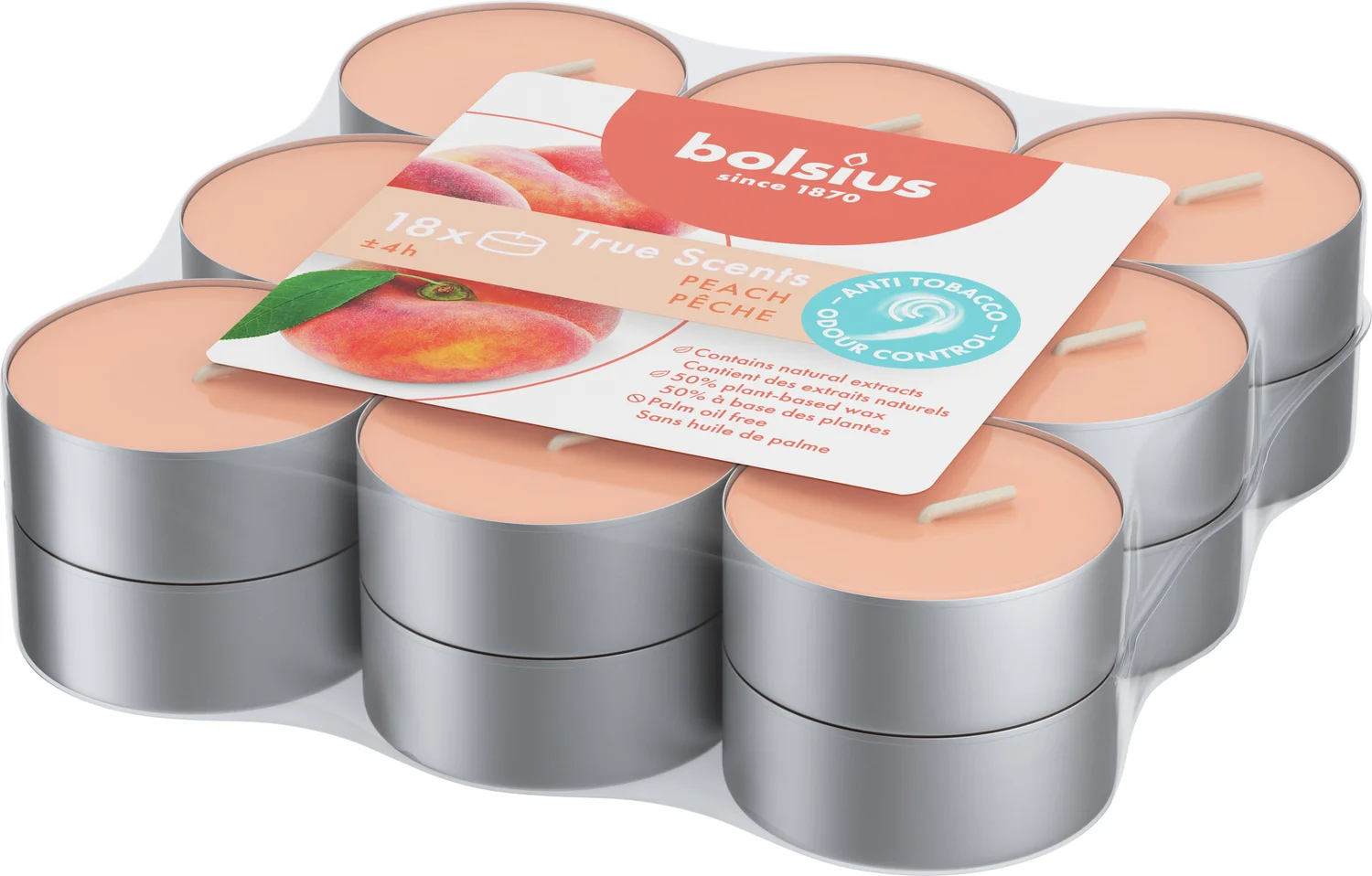 Bolsius geurtheelicht True Scents fruitig oranje 4 uur D 3,8 H 1,8 cm 18 stuks