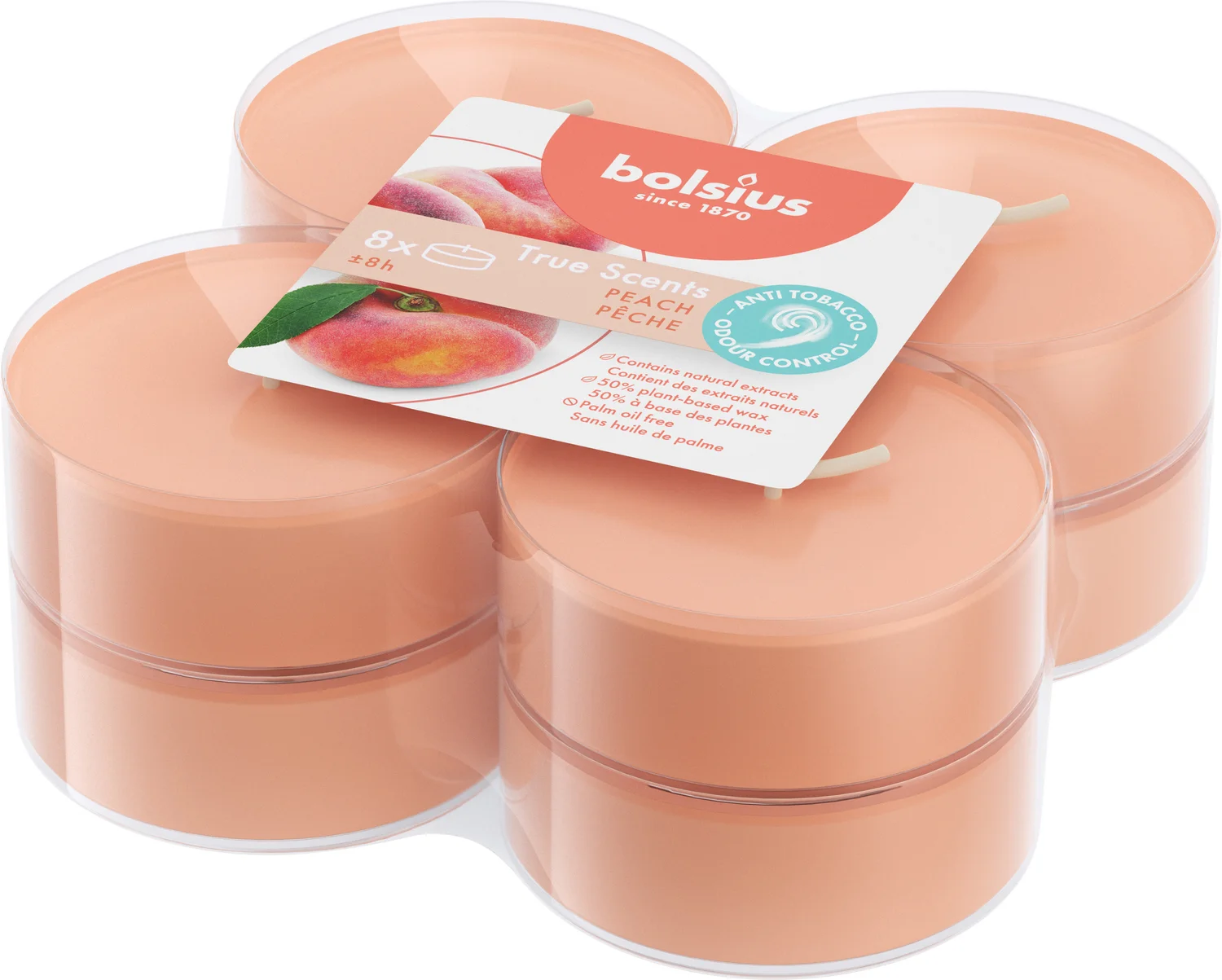 Bolsius geurtheelicht True Scents fruitig oranje 8 uur D 6 H 2 cm 8 stuks