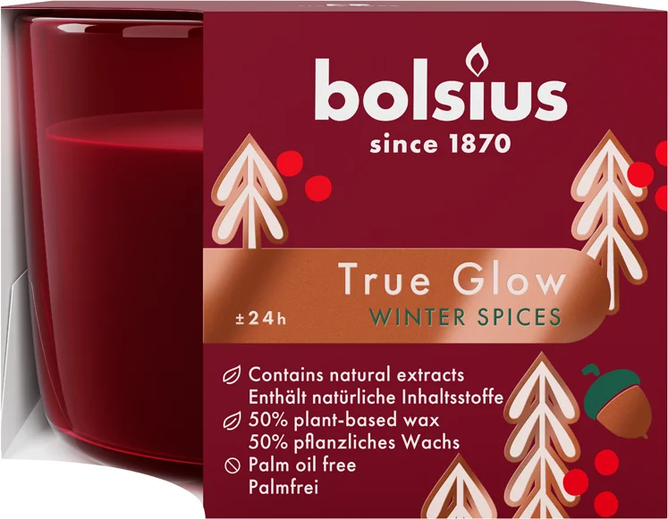 Bolsius geurkaars True Glow Winter Spices rood 24 uur 9,2 x 9,4 x 6,6 cm