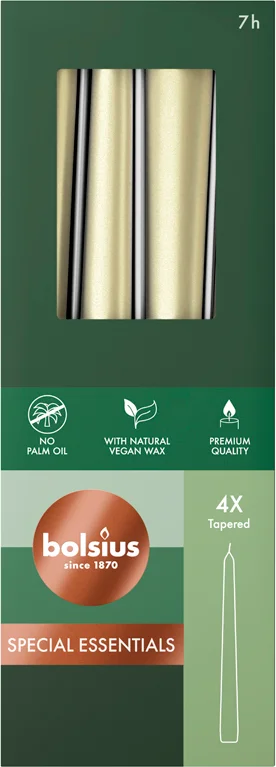 Bolsius dinerkaars Special Essentials zilver 7 uur D 2,2 H 25,2 cm 4 stuks