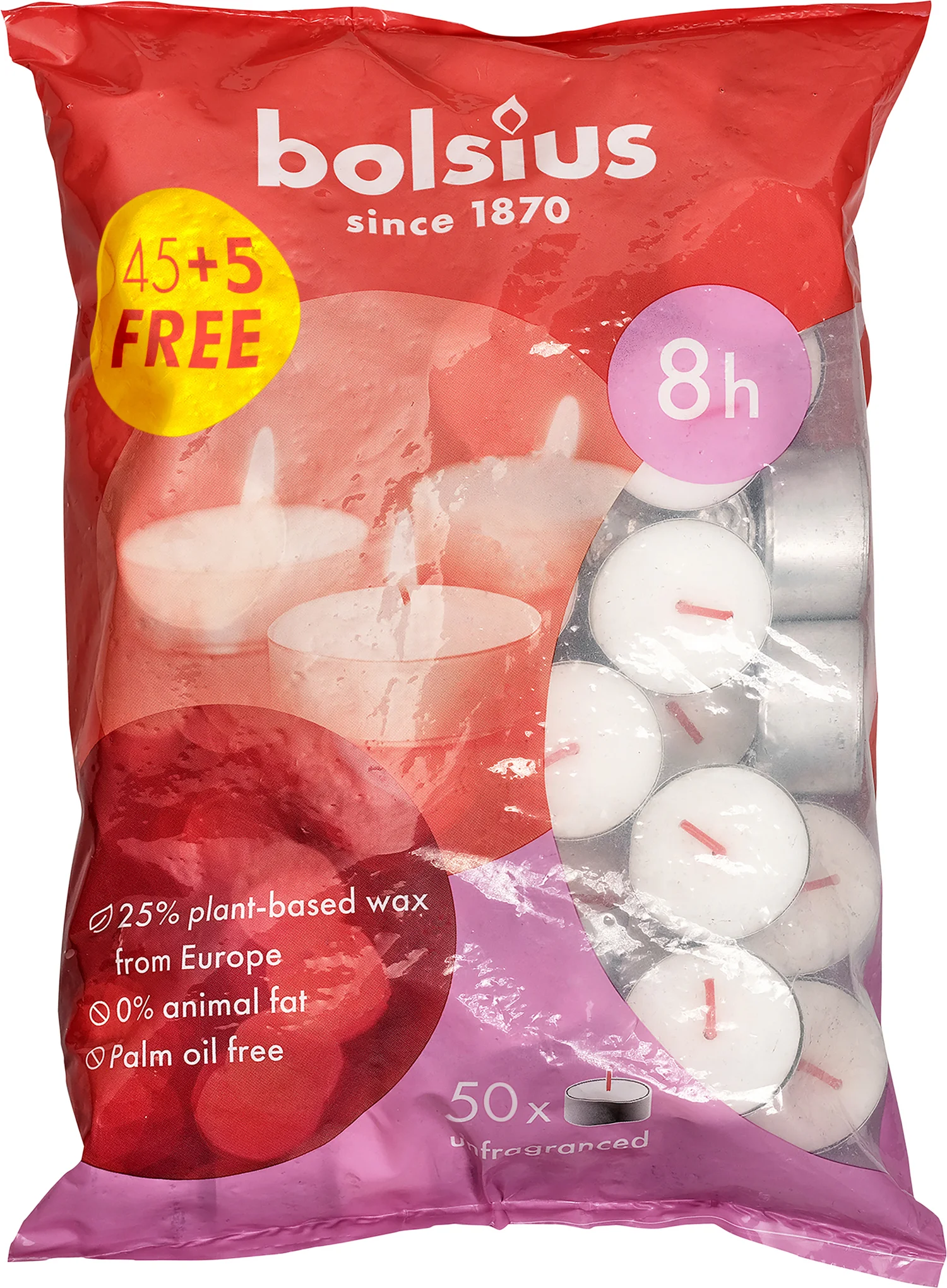 Bolsius waxinelicht wit 8 uur D 4 H 2 cm 50 stuks