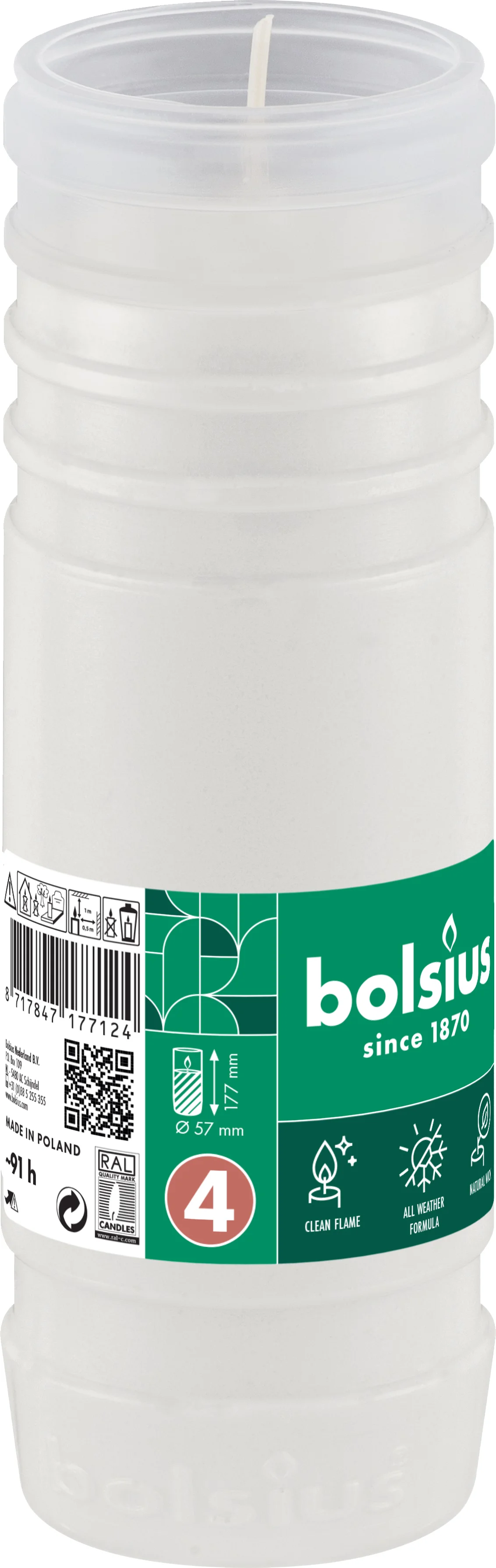 Bolsius herdenkingslicht wit 50 uur D 5,7 H 17,5 cm