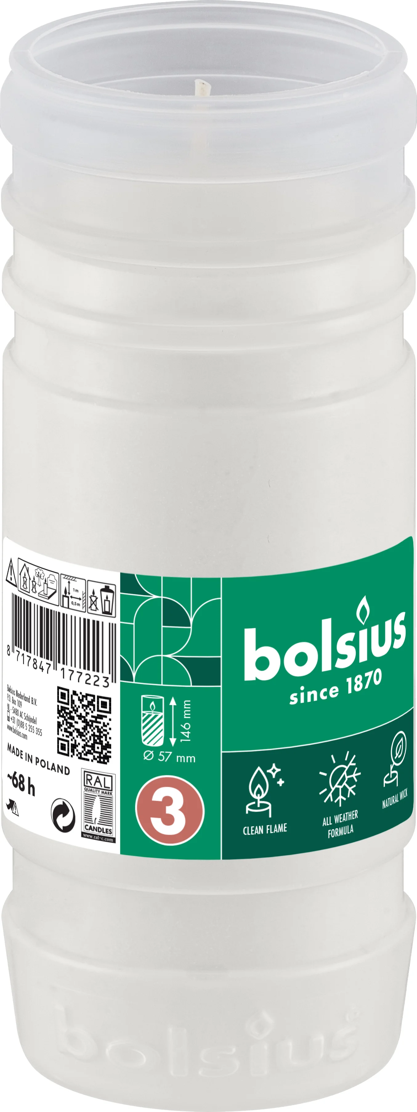 Bolsius herdenkingslicht wit 50 uur D 5,7 H 14,5 cm