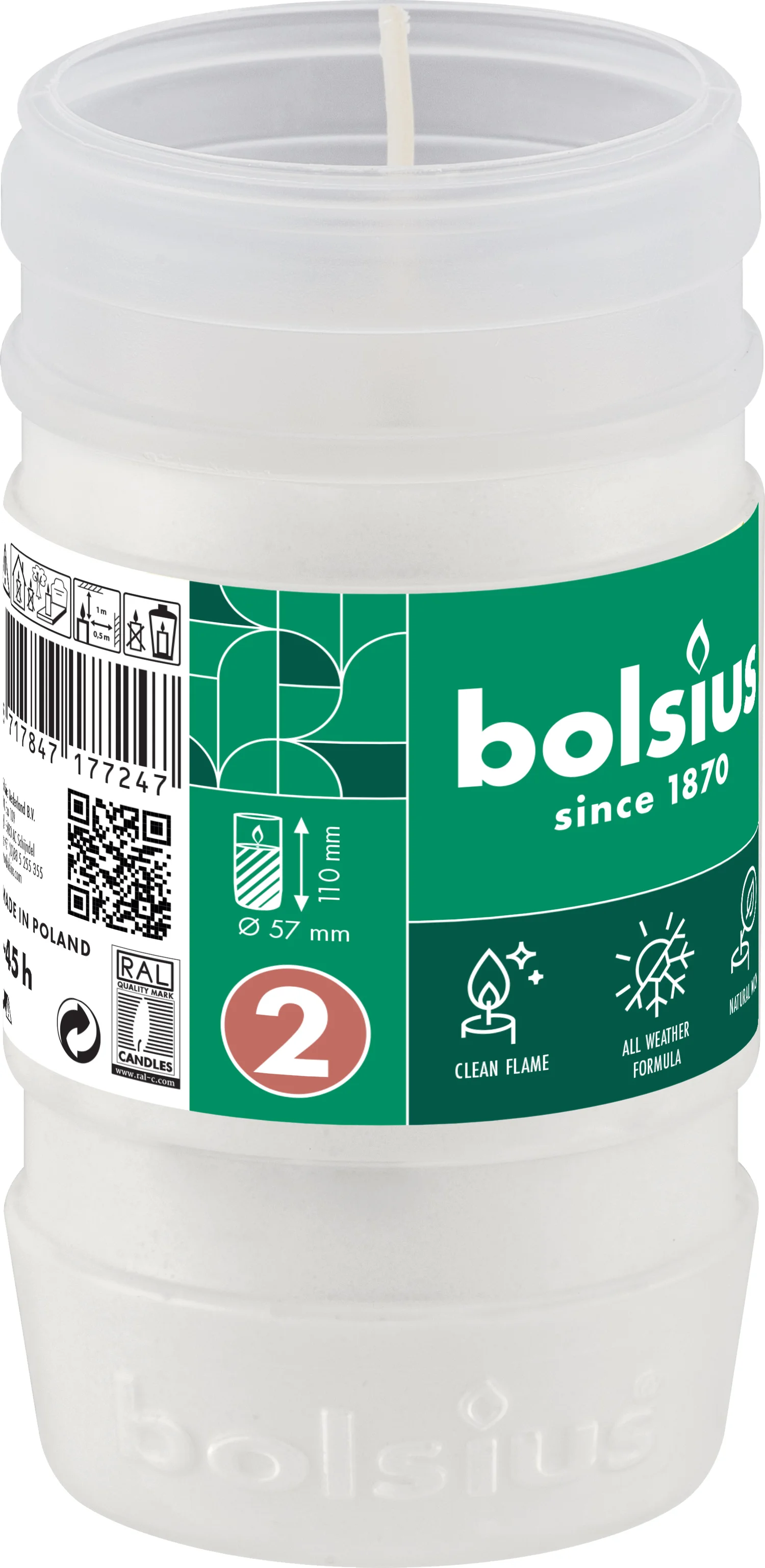 Bolsius herdenkingslicht wit 50 uur D 5,7 H 11 cm
