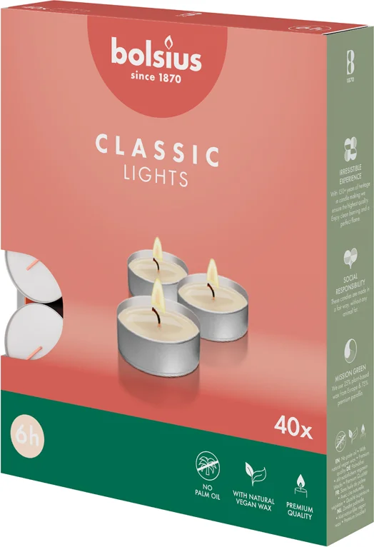 Bolsius waxinelicht Classic wit 6 uur D 4 H 2 cm 40 stuks