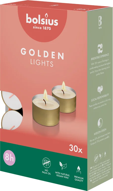 Bolsius waxinelicht Classic wit / goud 8 uur D 4 H 2 cm 24 stuks