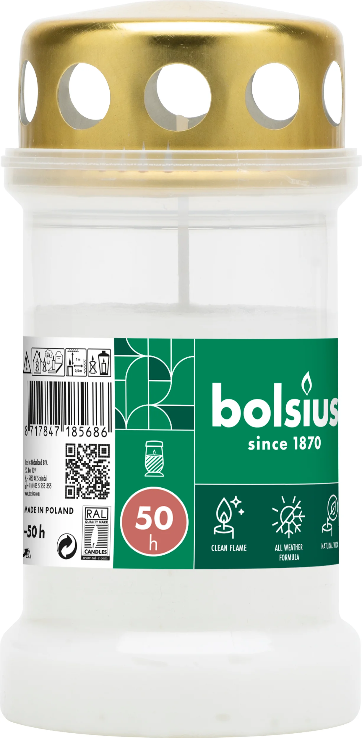 Bolsius herdenkingslicht nr 3 wit 50 uur D 6,7 H 13,3 cm
