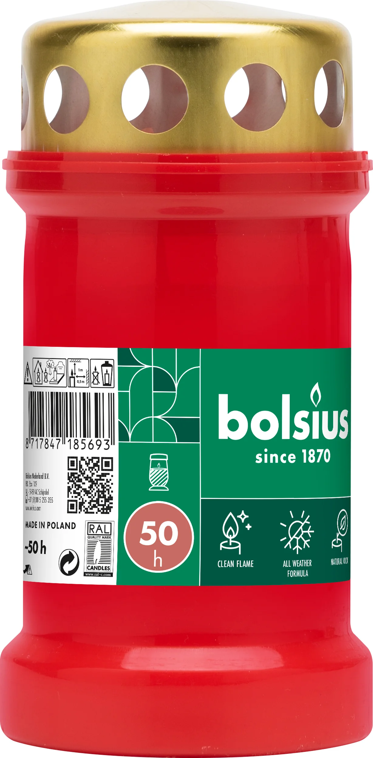 Bolsius herdenkingslicht nr 3 rood 50 uur D 6,7 H 13,3 cm