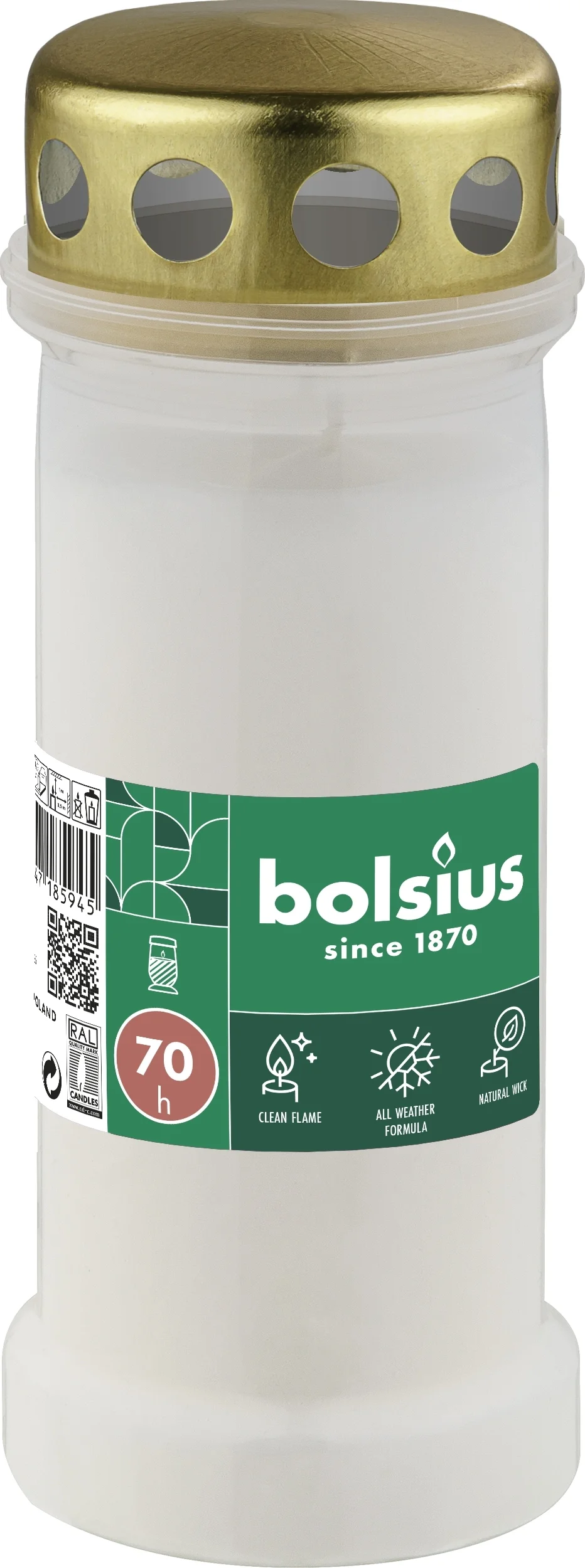 Bolsius herdenkingslicht nr 6L wit 70 uur D 6,7 H 17,3 cm