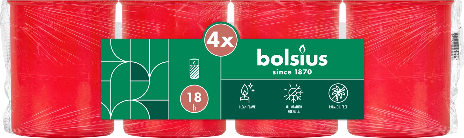 Bolsius herdenkingslicht nr 40 rood 18 uur D 6,5 H 20,7 cm 4 stuks