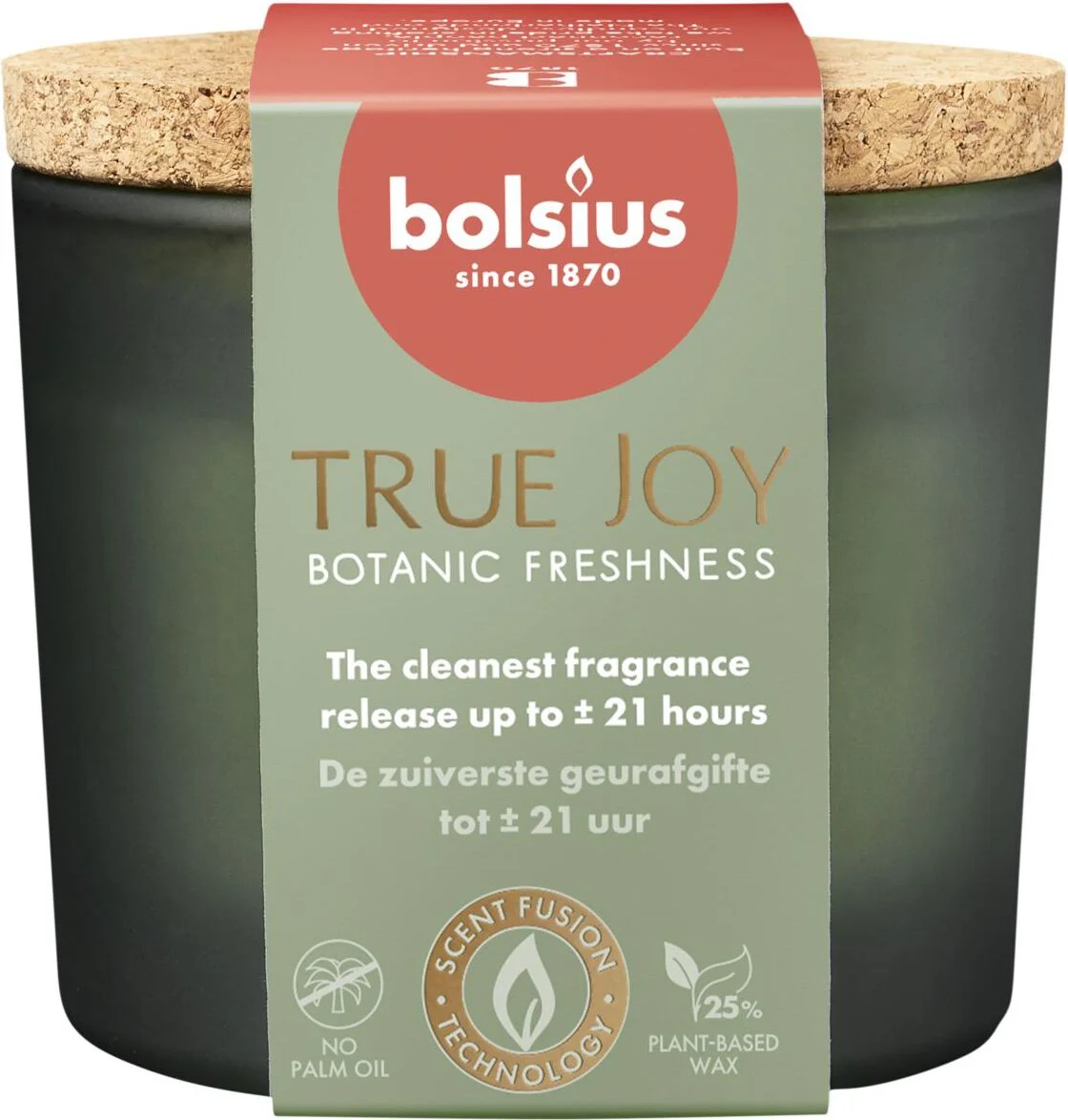Bolsius geurkaars True Joy Botanic Freshness groen 21 uur D 8,3 H 7,6 cm