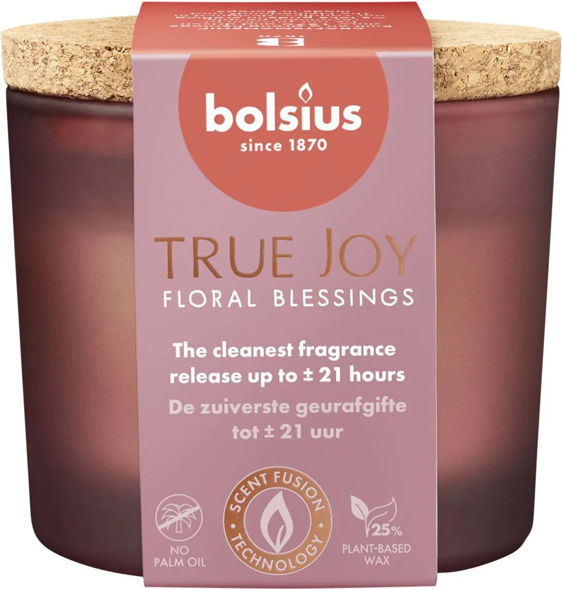 Bolsius geurkaars True Joy Floral Blessings rood 21 uur D 8,3 H 7,6 cm