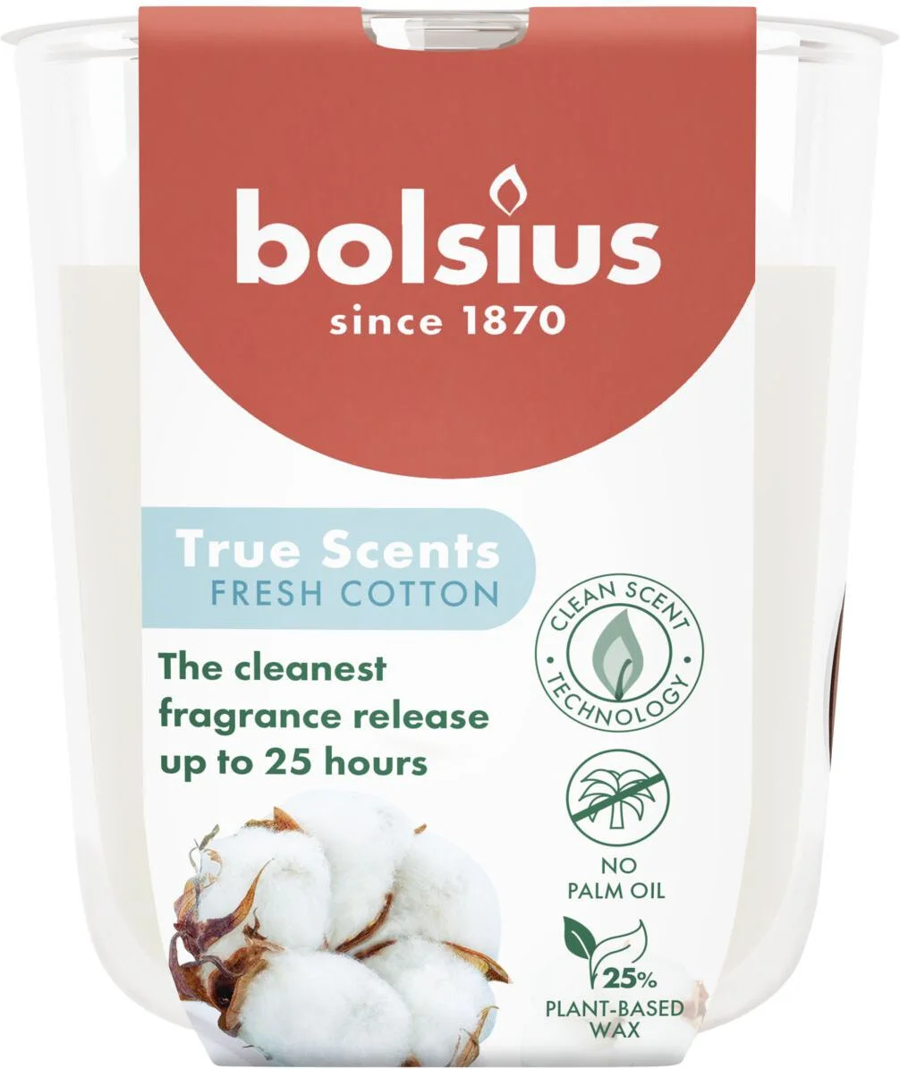 Bolsius geurkaars True Scents Fresh Cotton wit 25 uur D 7,3 H 8,1 cm