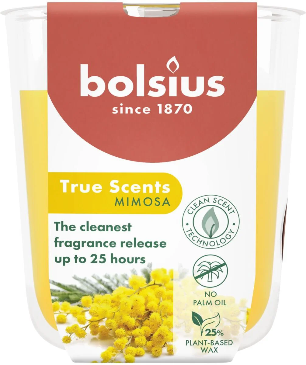 Bolsius geurkaars True Scents Mimosa geel 25 uur D 7,3 H 8,1 cm