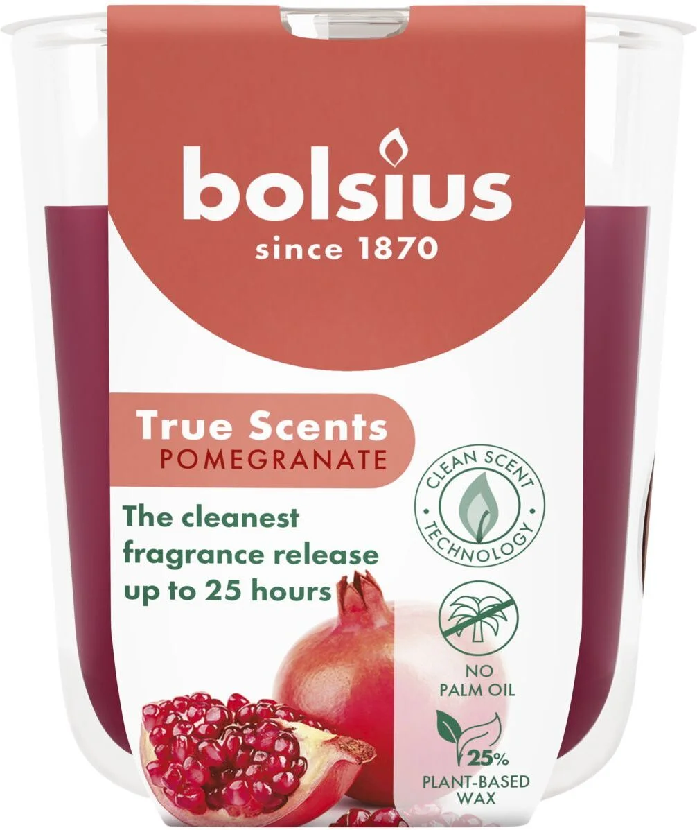Bolsius geurkaars True Scents Pomgranate rood 25 uur D 8,4 H 5,2 cm