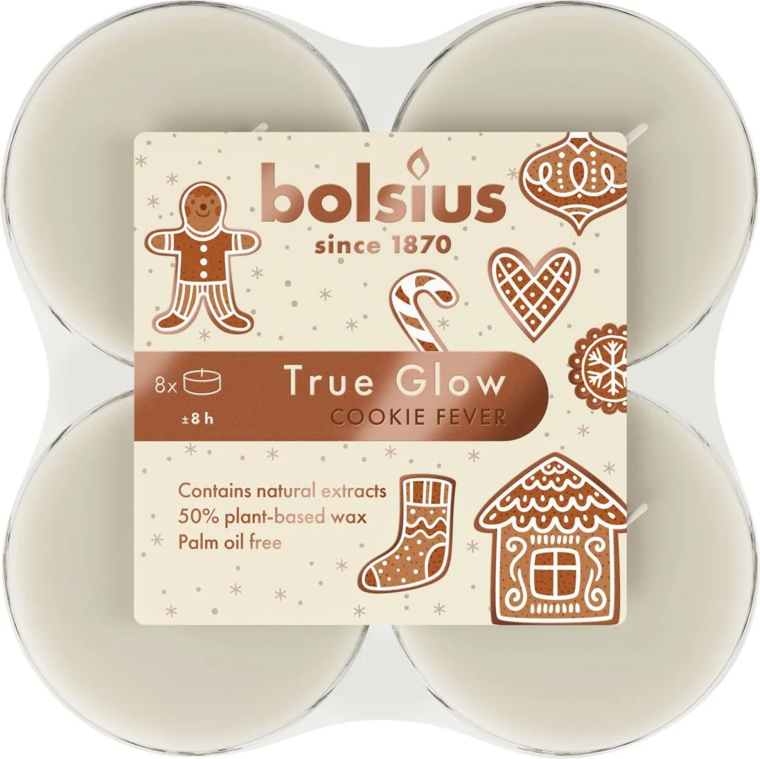 Bolsius geurwaxinelicht True Scents Cookie Fever wit 8 uur D 6 H 2 cm 8 stuks