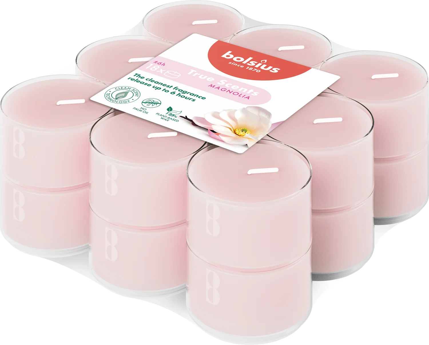 Bolsius geurkaars True Scents Magnolia roze 6 uur D 3,5 H 1,8 cm 18 stuks