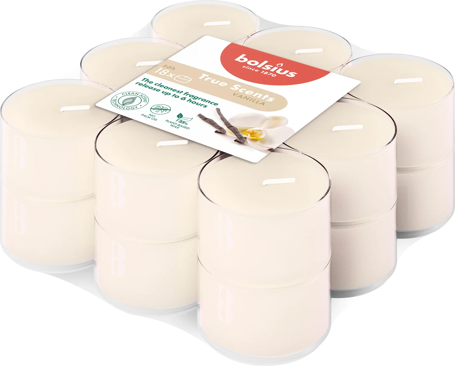 Bolsius geurkaars True Scents Vanille crème 6 uur D 3,5 H 1,8 cm 18 stuks
