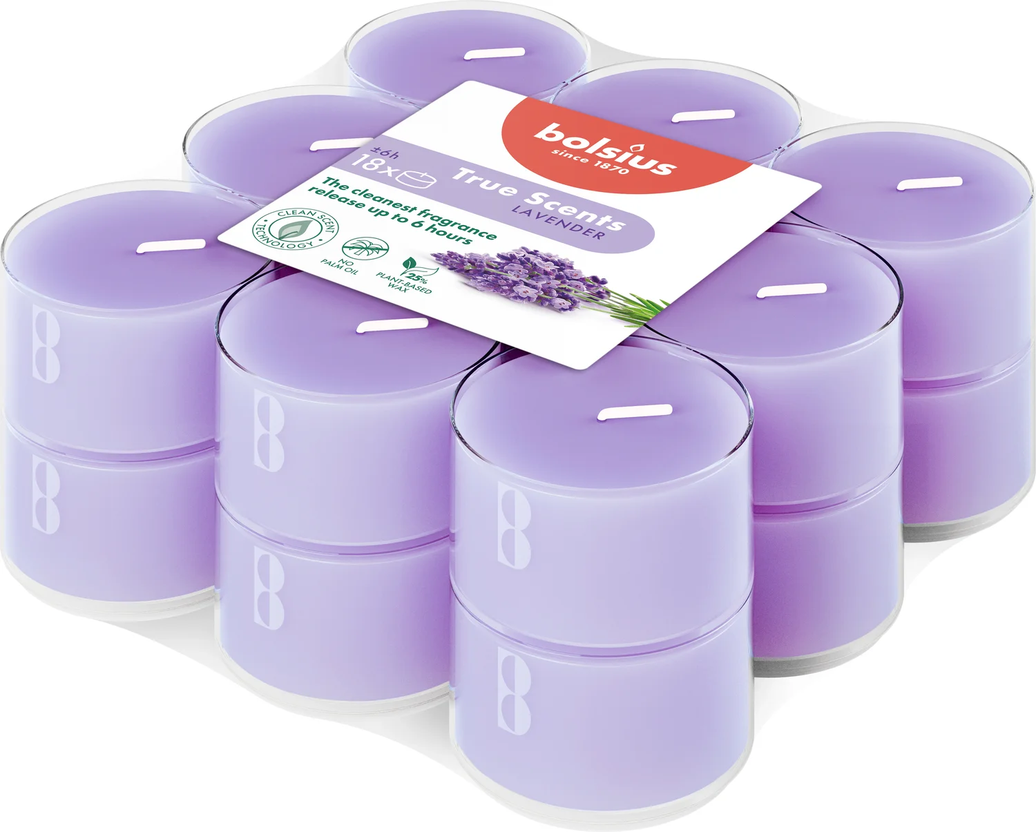 Bolsius geurkaars True Scents Lavender paars 6 uur D 3,5 H 1,8 cm 18 stuks