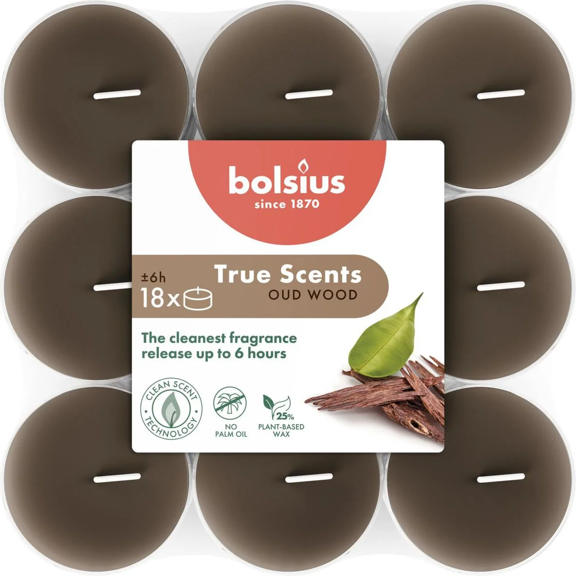 Bolsius geurkaars True Scents Oud Wood bruin 6 uur D 3,7 H 2,1 cm 18 stuks