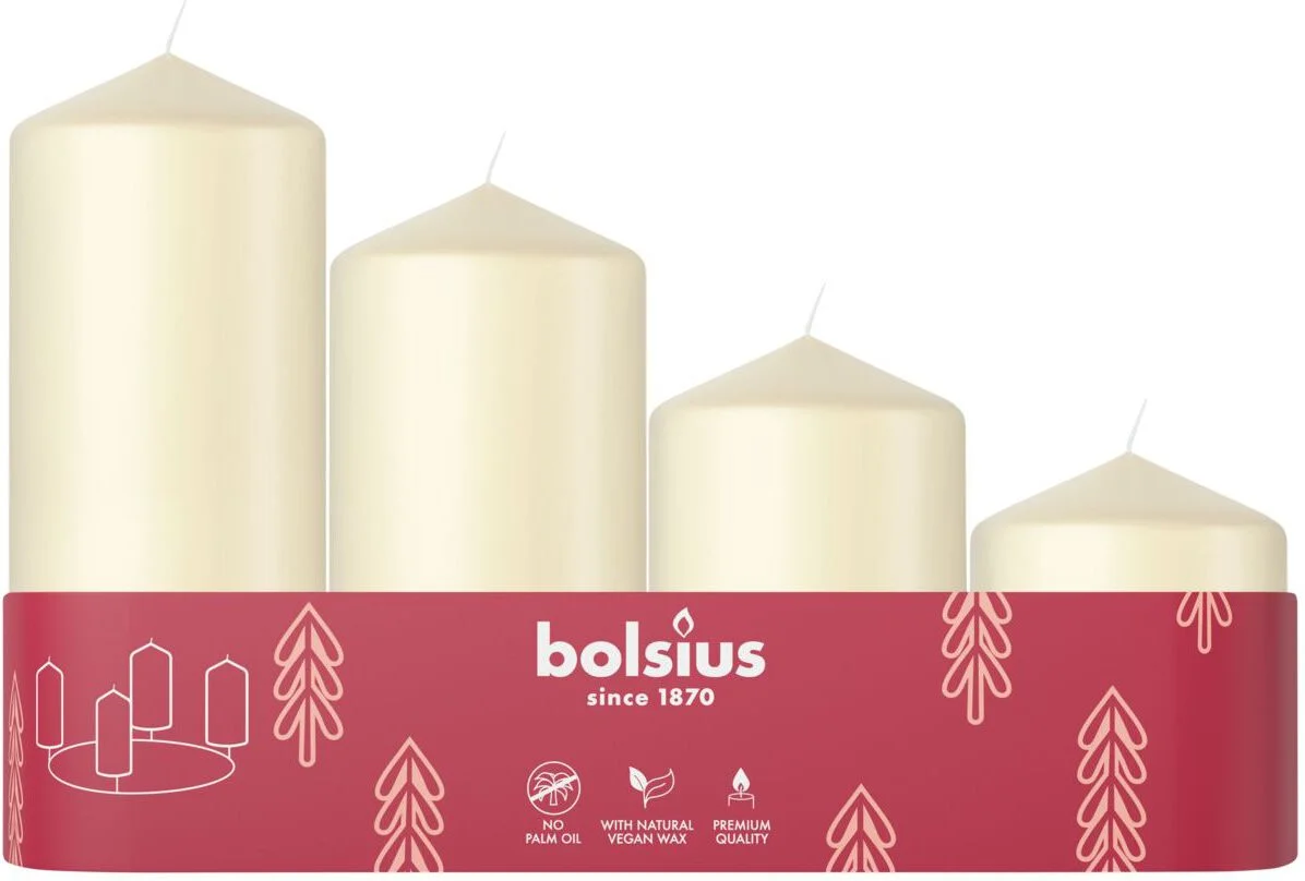 Bolsius stompkaars crème 10 uur D 5 H 12 cm 4 stuks
