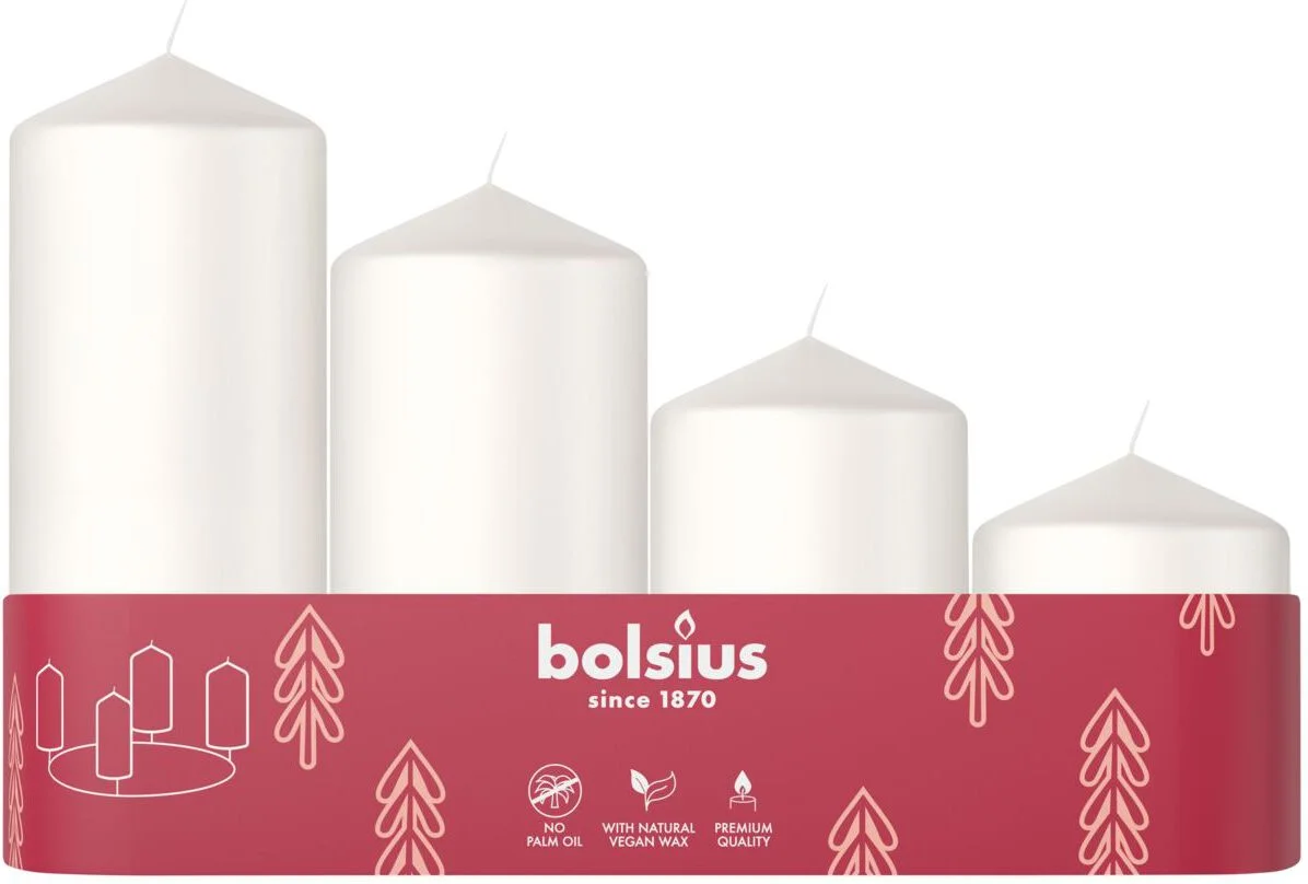 Bolsius stompkaars wit 10 uur D 5 H 12 cm 4 stuks