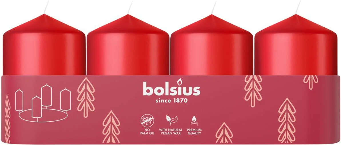 Bolsius stompkaars rood 7 uur D 4 H 6 cm 4 stuks