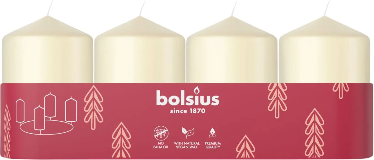 Bolsius stompkaars crème 7 uur D 4 H 6 cm 4 stuks