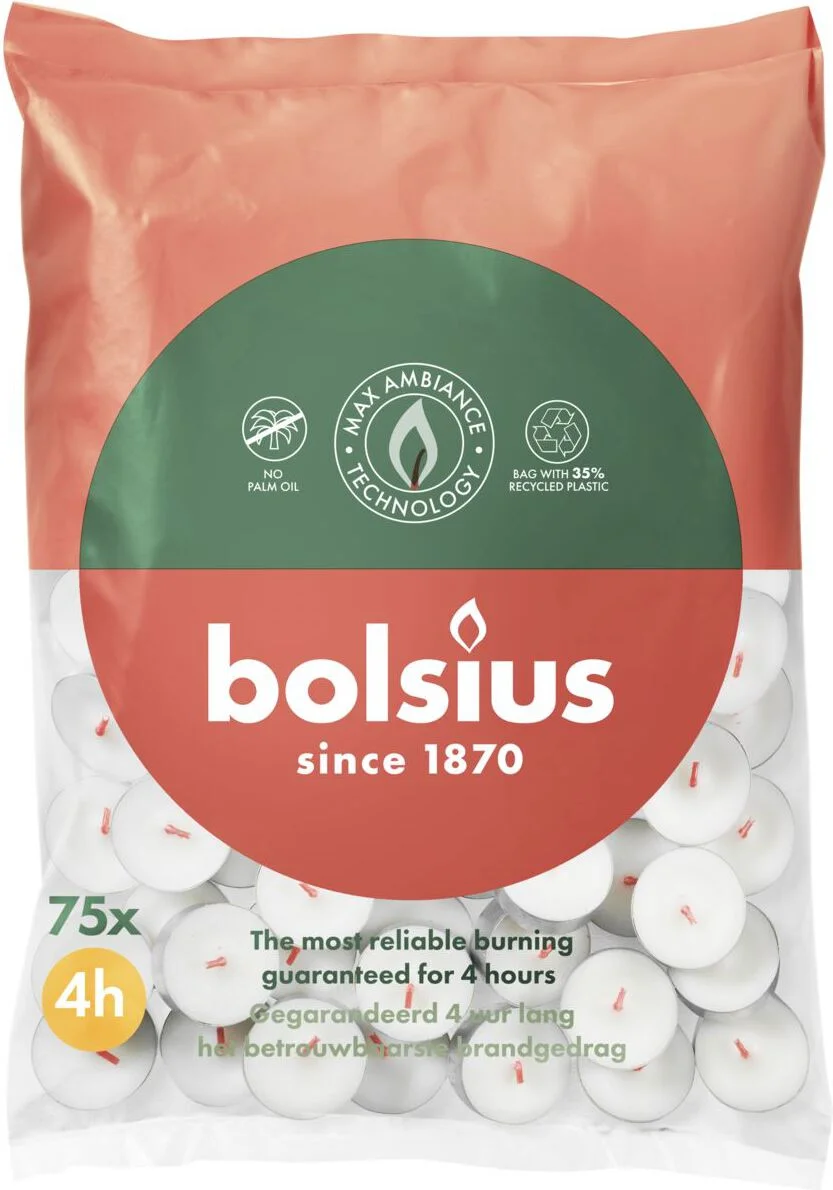 Bolsius waxinelicht wit 4 uur D 3,5 H 1,5 cm 75 stuks