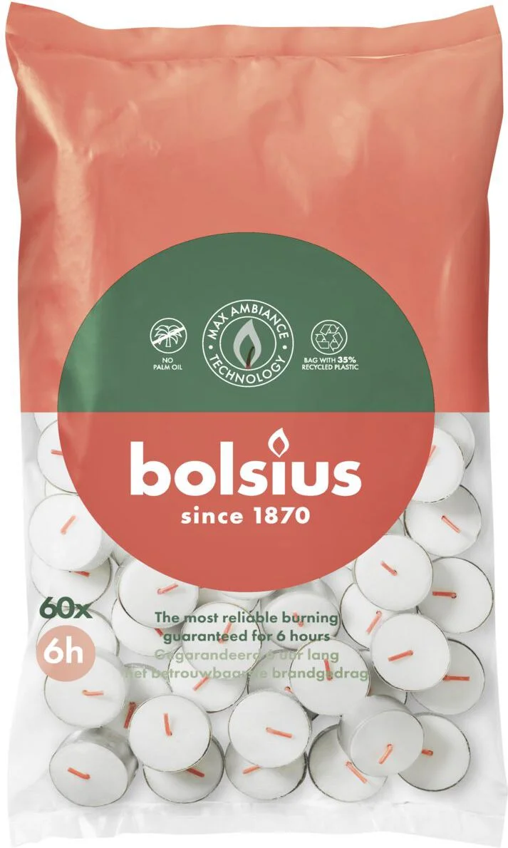 Bolsius waxinelicht wit 6 uur D 3,5 H 1,5 cm 60 stuks