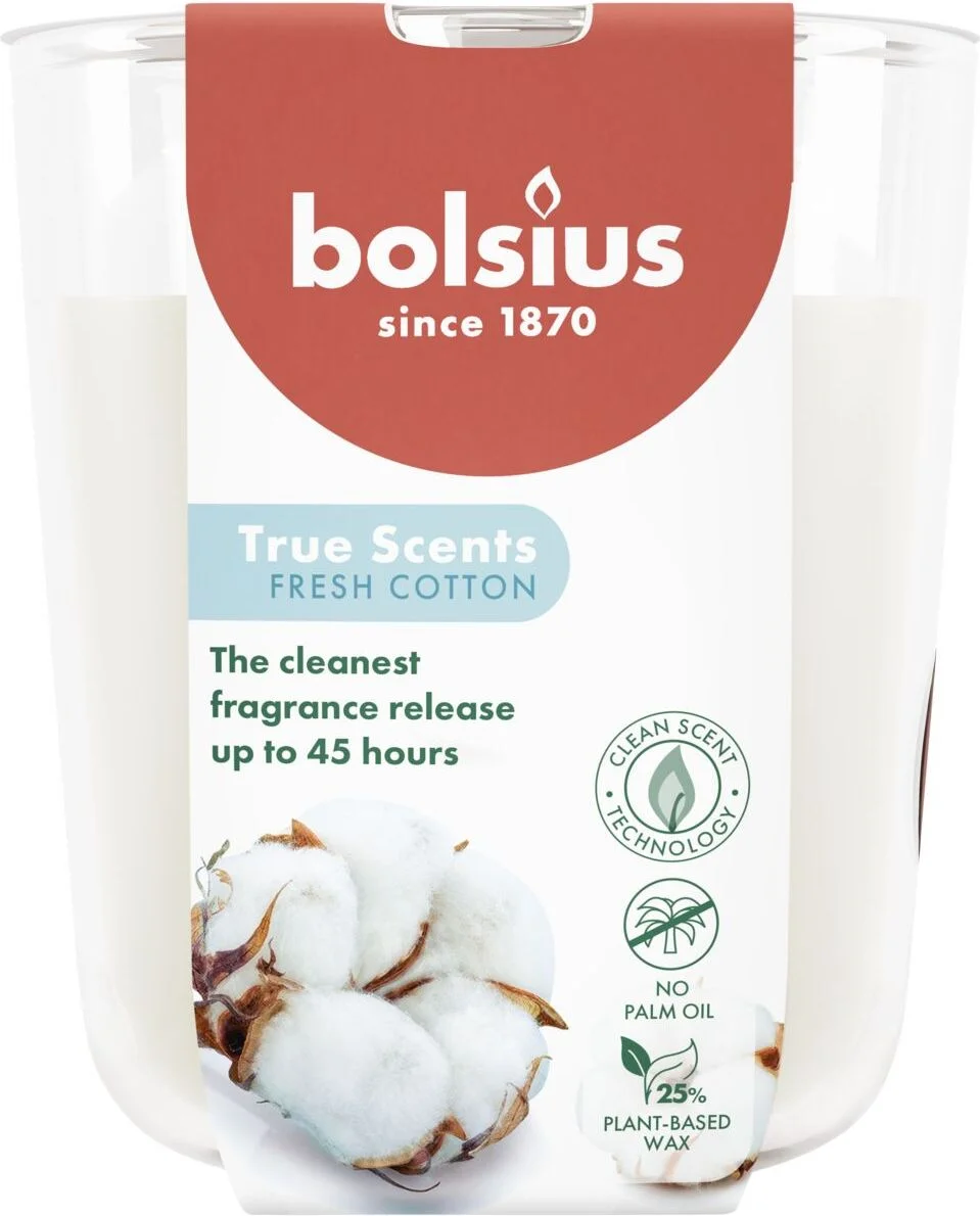 Bolsius geurkaars True Scents Fresh Cotton wit 45 uur D 8,4 H 5,2 cm