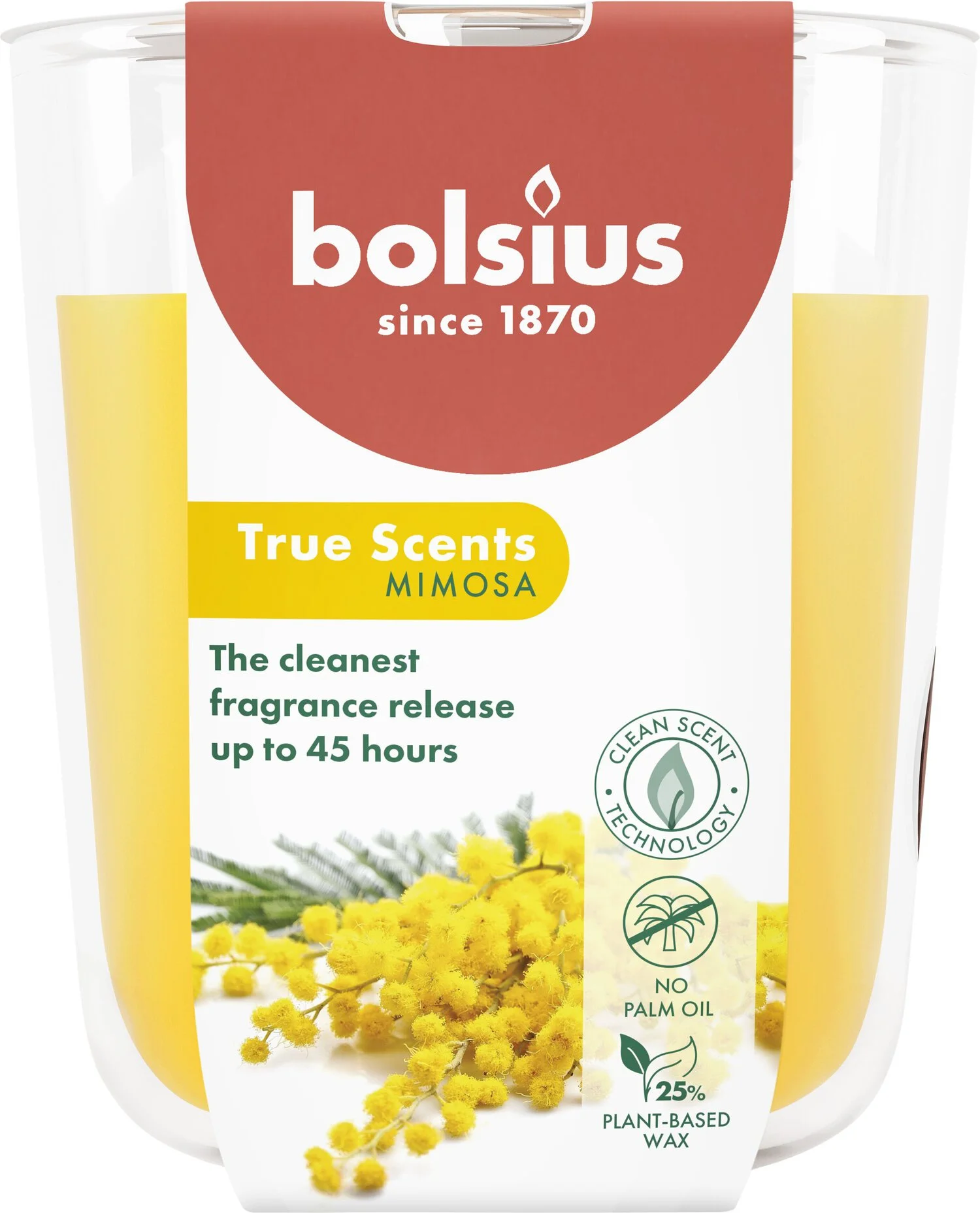 Bolsius geurkaars True Scents Mimosa geel 45 uur D 8,5 H 9 cm