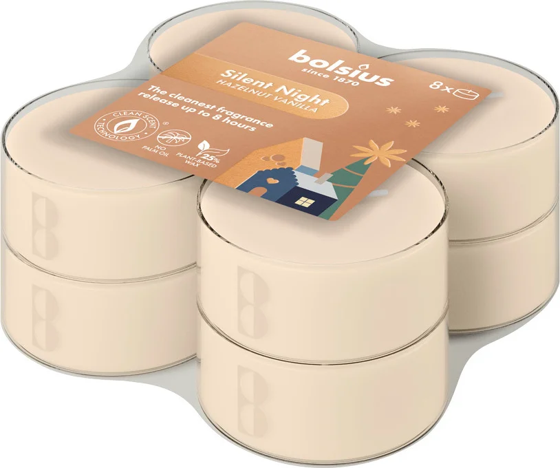 Bolsius geurtheelicht True Glow Silent Night beige 8 uur D 5,5 H 2 cm 8 stuks