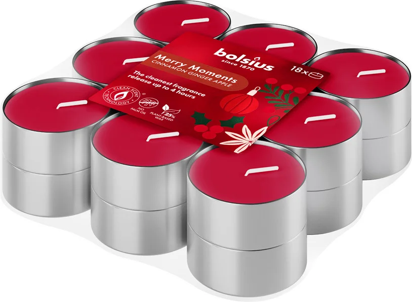 Bolsius geurtheelicht True Glow Merry Moment rood 18 stuks D 4 H 1,5 cm
