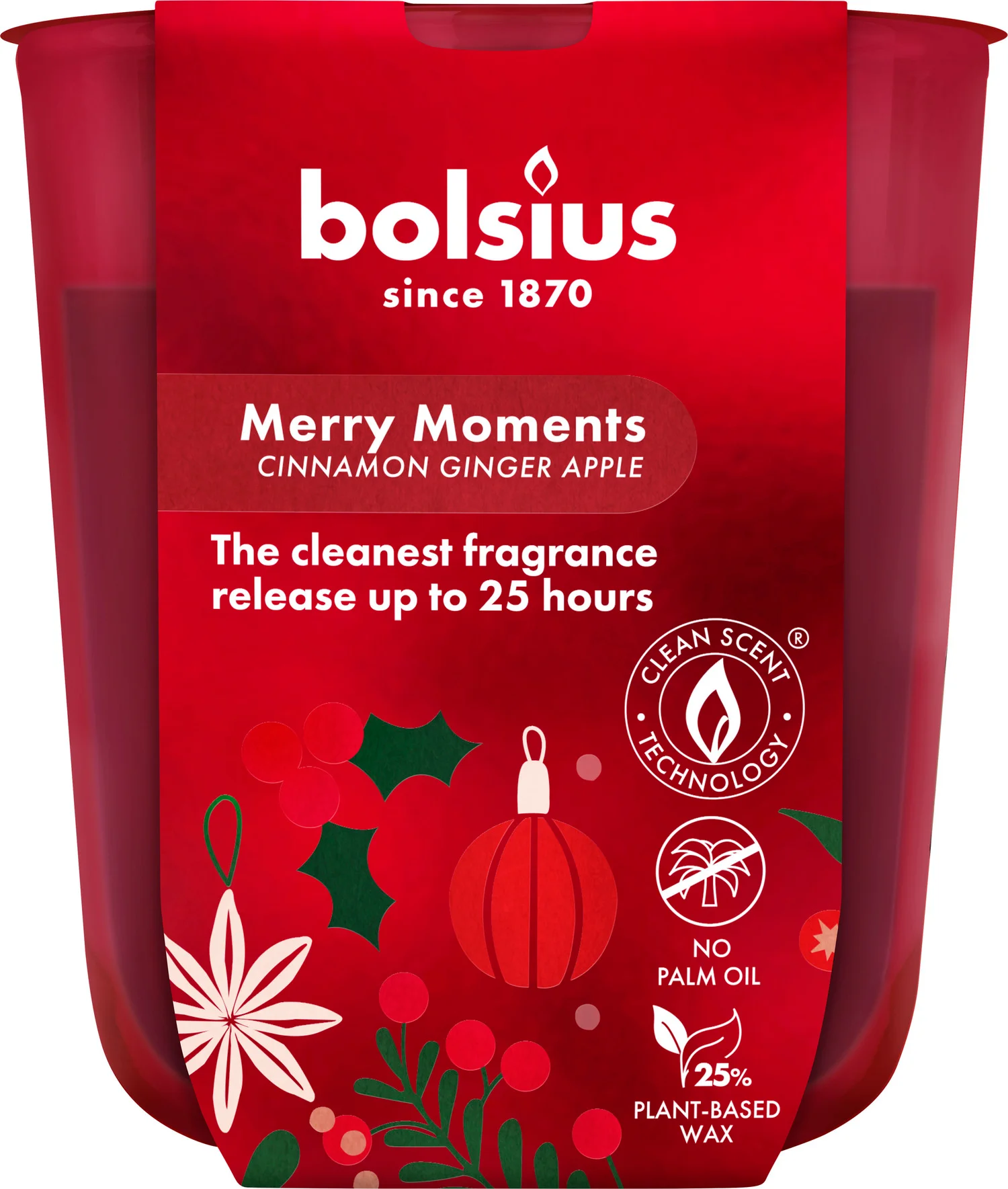 Bolsius geurkaars True Glow Merry Moment rood 25 uur D 8,1 H 7,4 cm