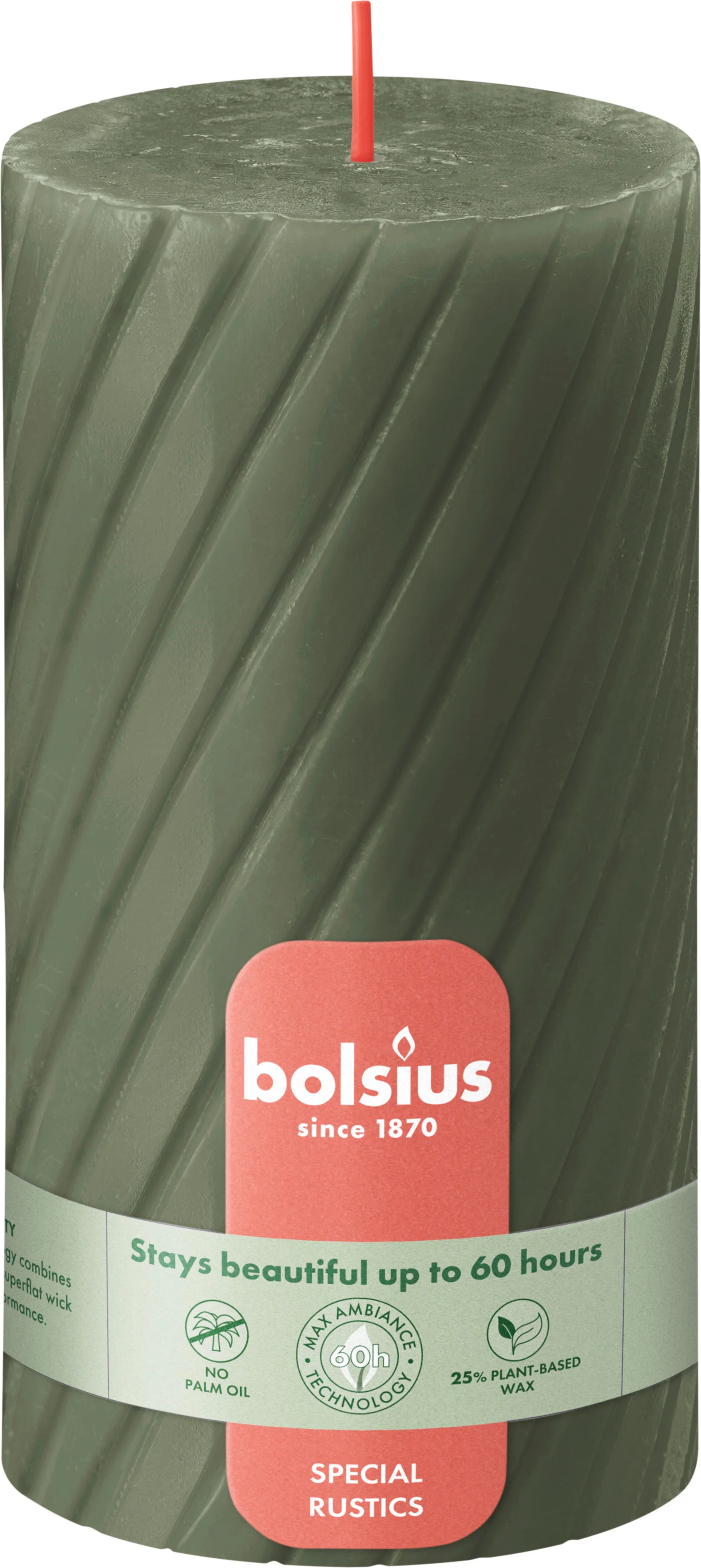 Bolsius stompkaars Twist groen 60 uur D 13 H 6,8 cm