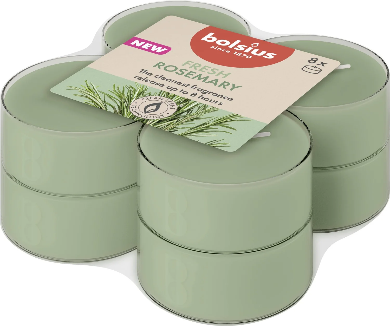 Bolsius geurkaars True Scents Rozemarijn groen 8 uur D 5,8 H 2,4 cm 8 stuks