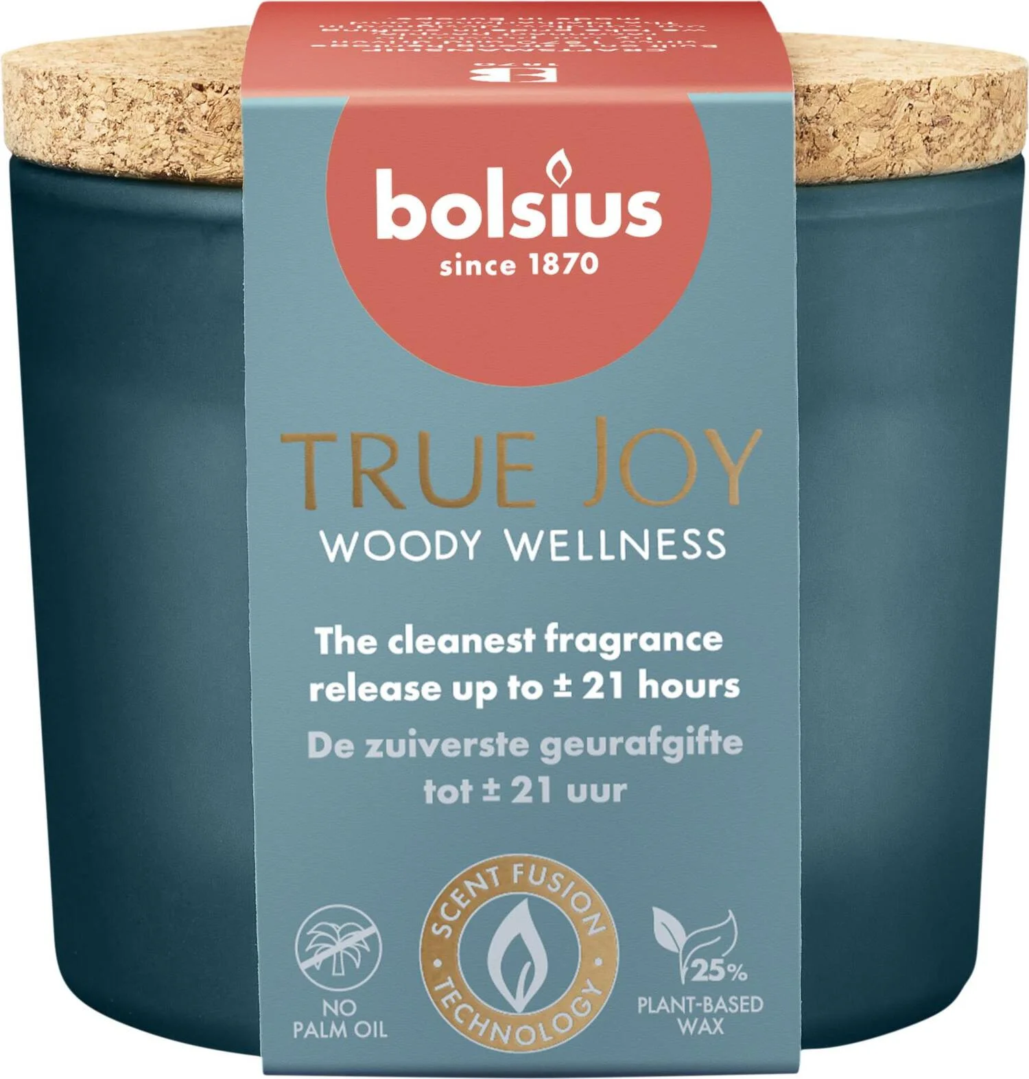 Bolsius geurkaars True Joy Woody Wellness blauw 21 uur D 6,6 H 8,3 cm