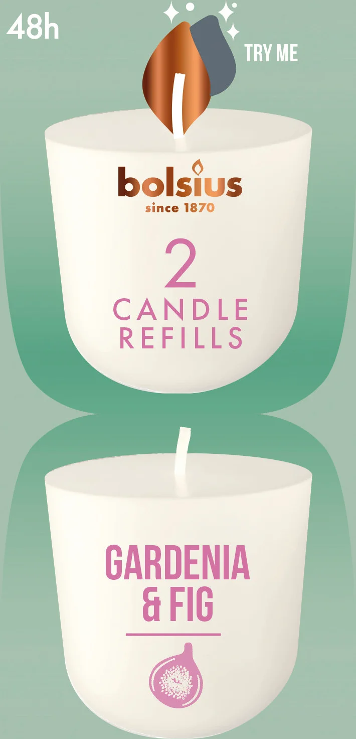 Bolsius geurkaars CleanLight navulling Gardenia & Fig wit 24 uur D 5,5 H 11,6 cm 2 stuks