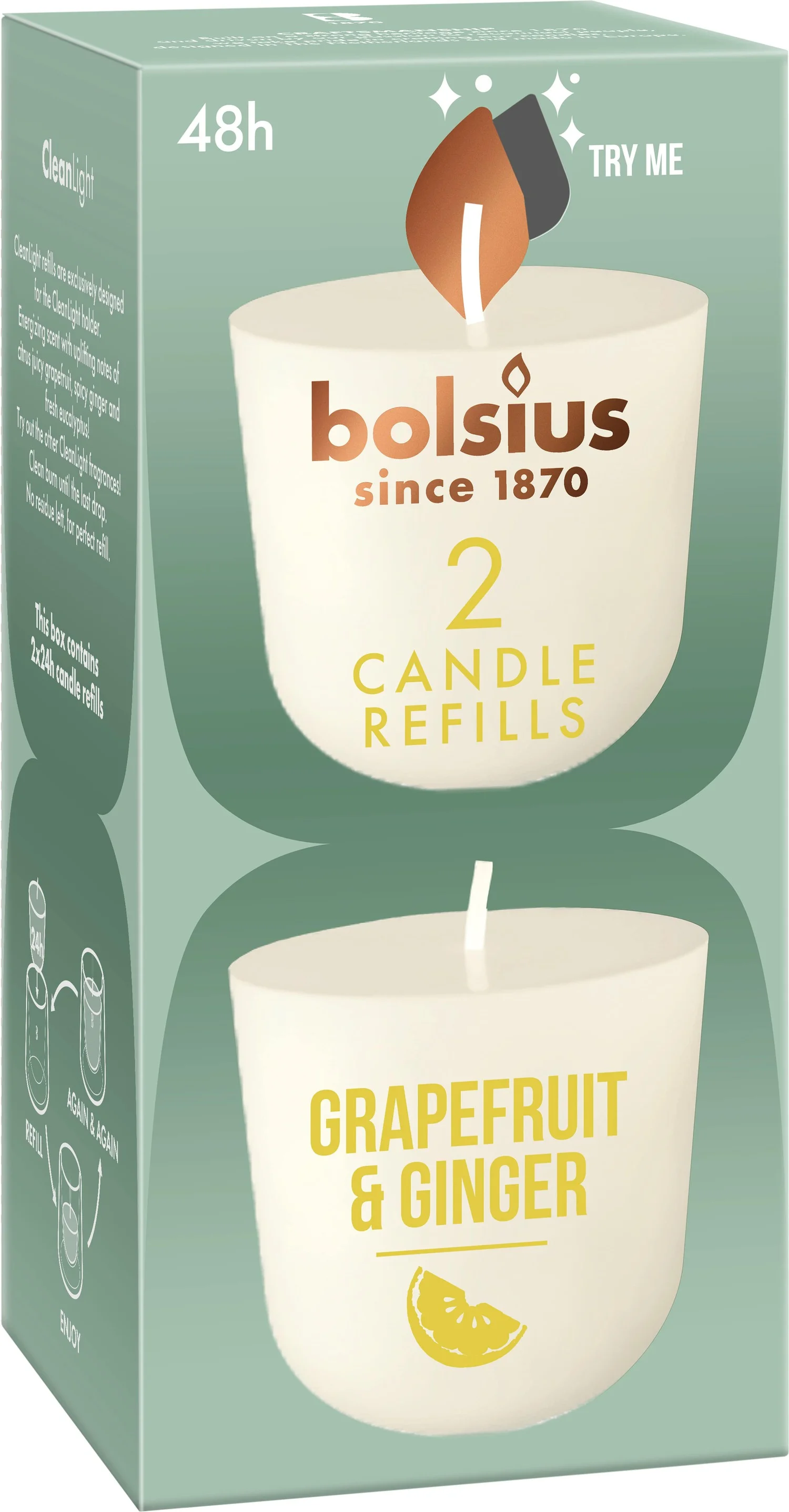 Bolsius geurkaars CleanLight Grape & Ginger wit 24 uur D 5 H 6 cm