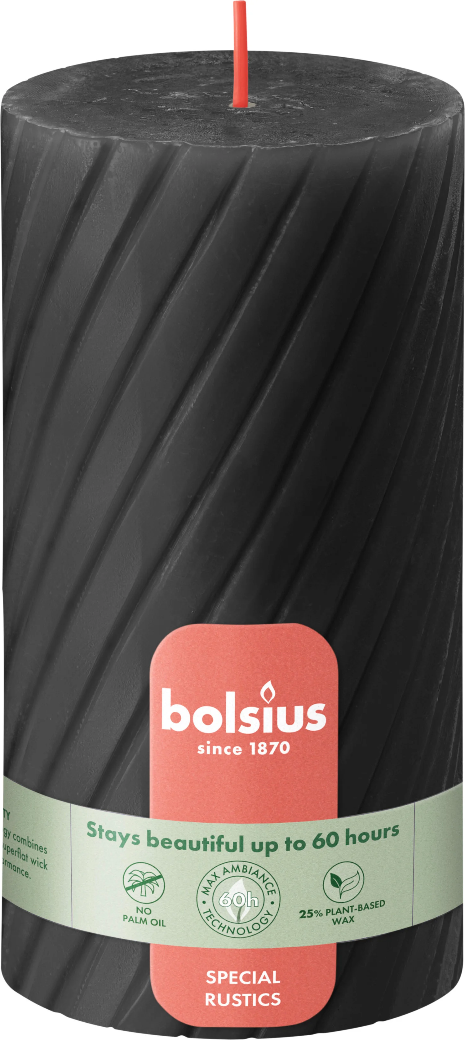 Bolsius stompkaars Twist antraciet 60 uur D 13,6 H 6,8 cm