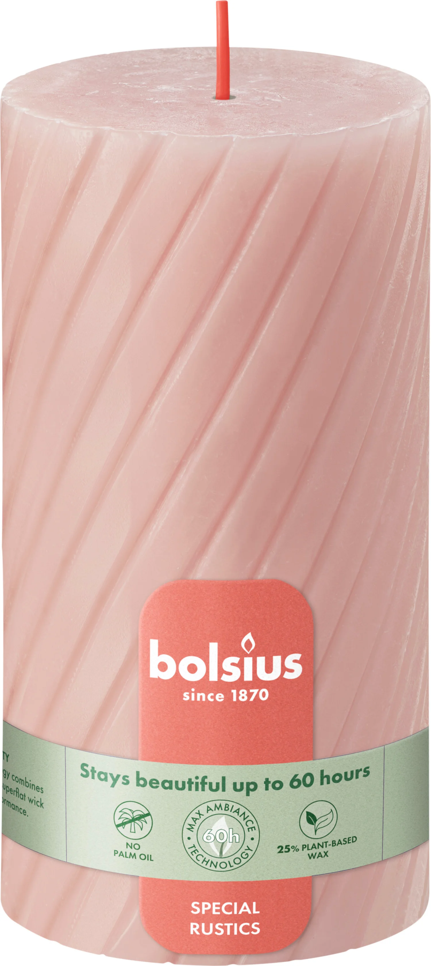 Bolsius stompkaars Twist roze 60 uur D 13,6 H 6,8 cm