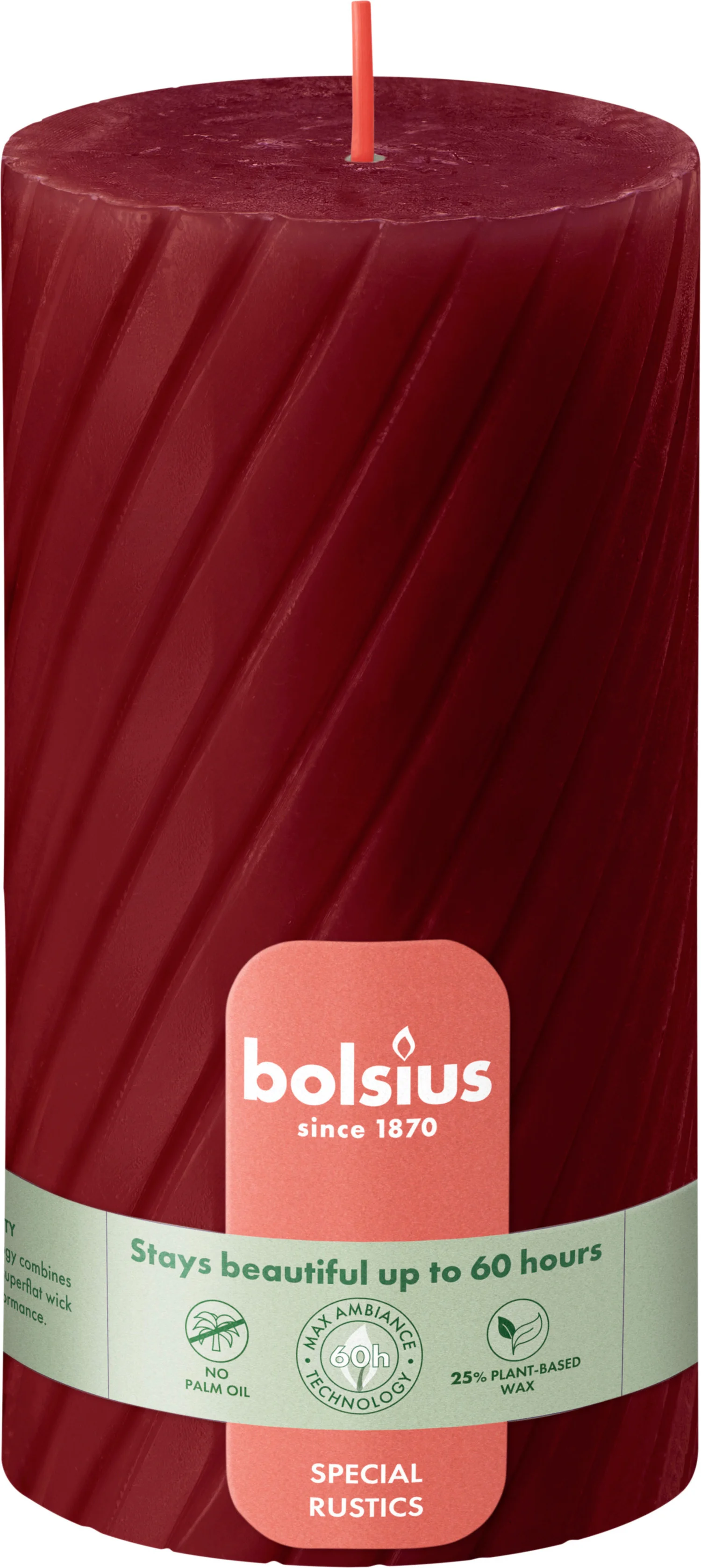 Bolsius stompkaars Twist rood 60 uur D 13,6 H 6,8 cm