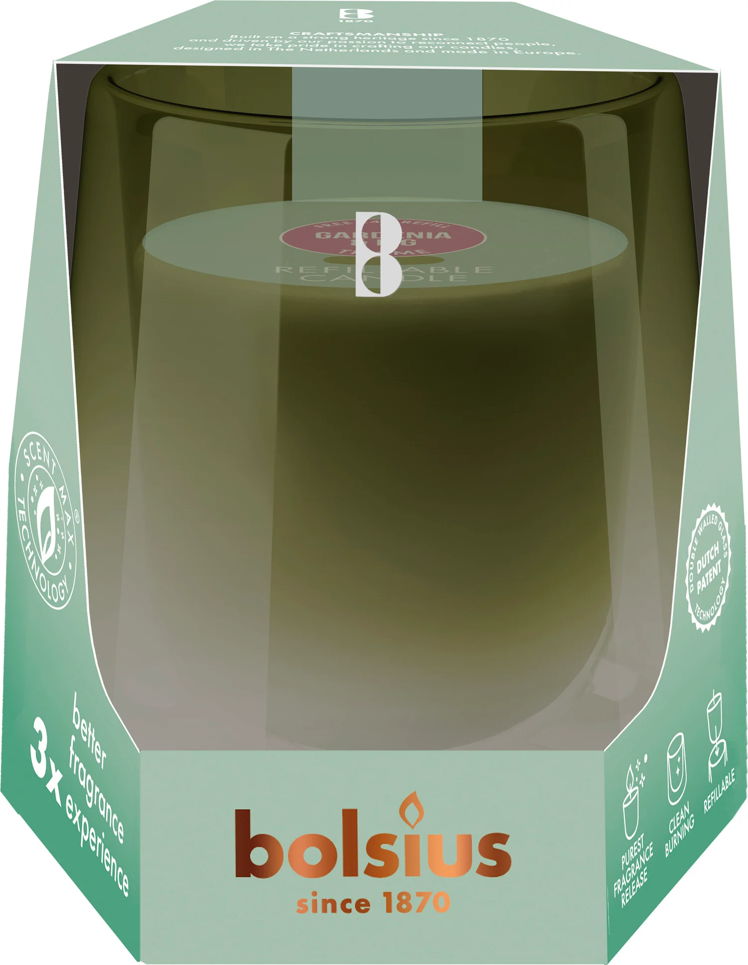 Bolsius geurkaars CleanLight starterkit Gardenia & Fig wit 24 uur D 9,1 H 8,3 cm