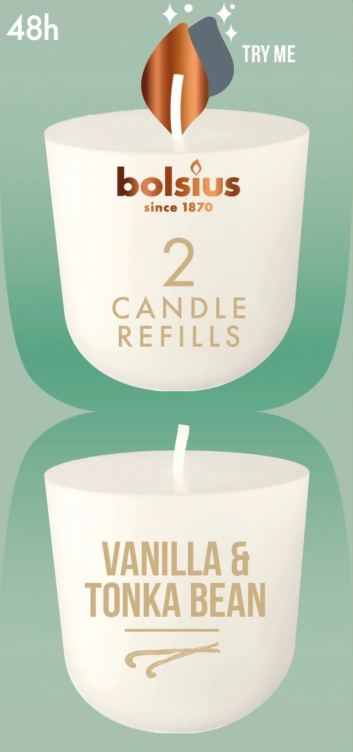 Bolsius geurkaars CleanLight navulling Vanilla & Tonkabean wit 24 uur D 5,5 H 11,6 cm 2 stuks
